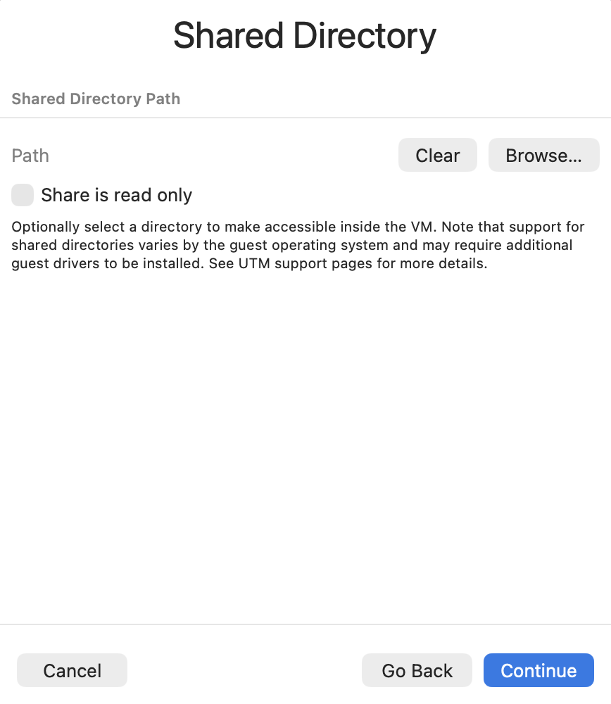 UTM Shared Directory — optional, can skip